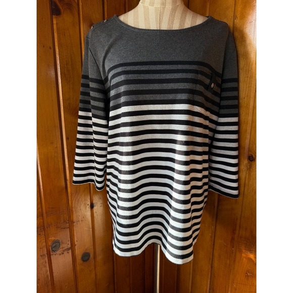 Karen Scott Sport Tunic Top Striped 3/4 Sleeve Shoulder Detail‎ 3X - Picture 1 of 5